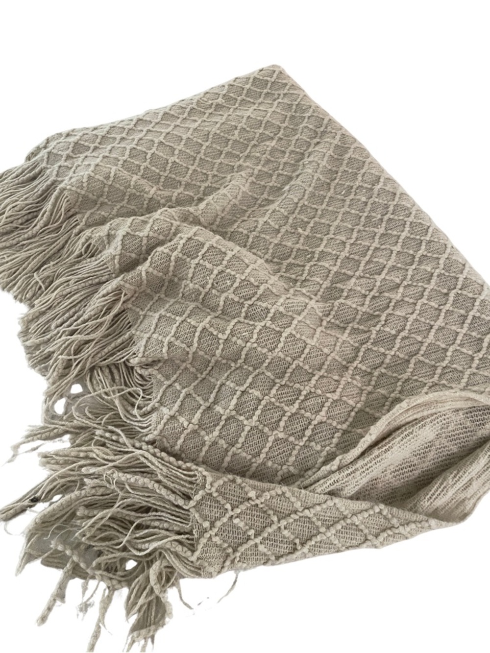 Textured Fringe Throw Blanket in Light Beige